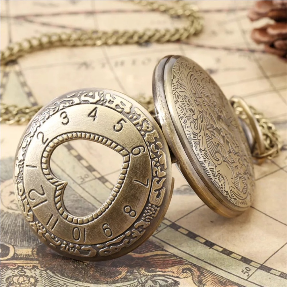 NEW Bronze Heart Pocket Watch Necklace - Picture 3 of 5